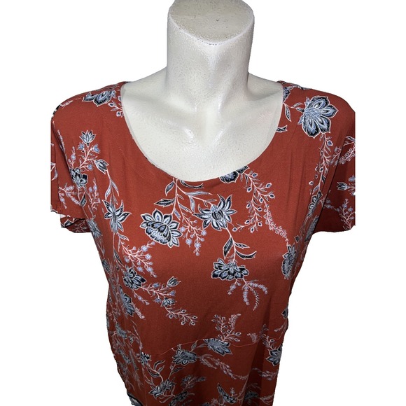 J. Jill Wearever Collection Womens Rust Blue Floral Shift Midi Dress XL Petite - Picture 2 of 9